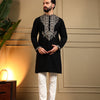 Midnight Black Embroidered Men's Festive Kurta - Black