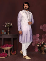 Lavender Mirror Embroidered Men's Festive Kurta