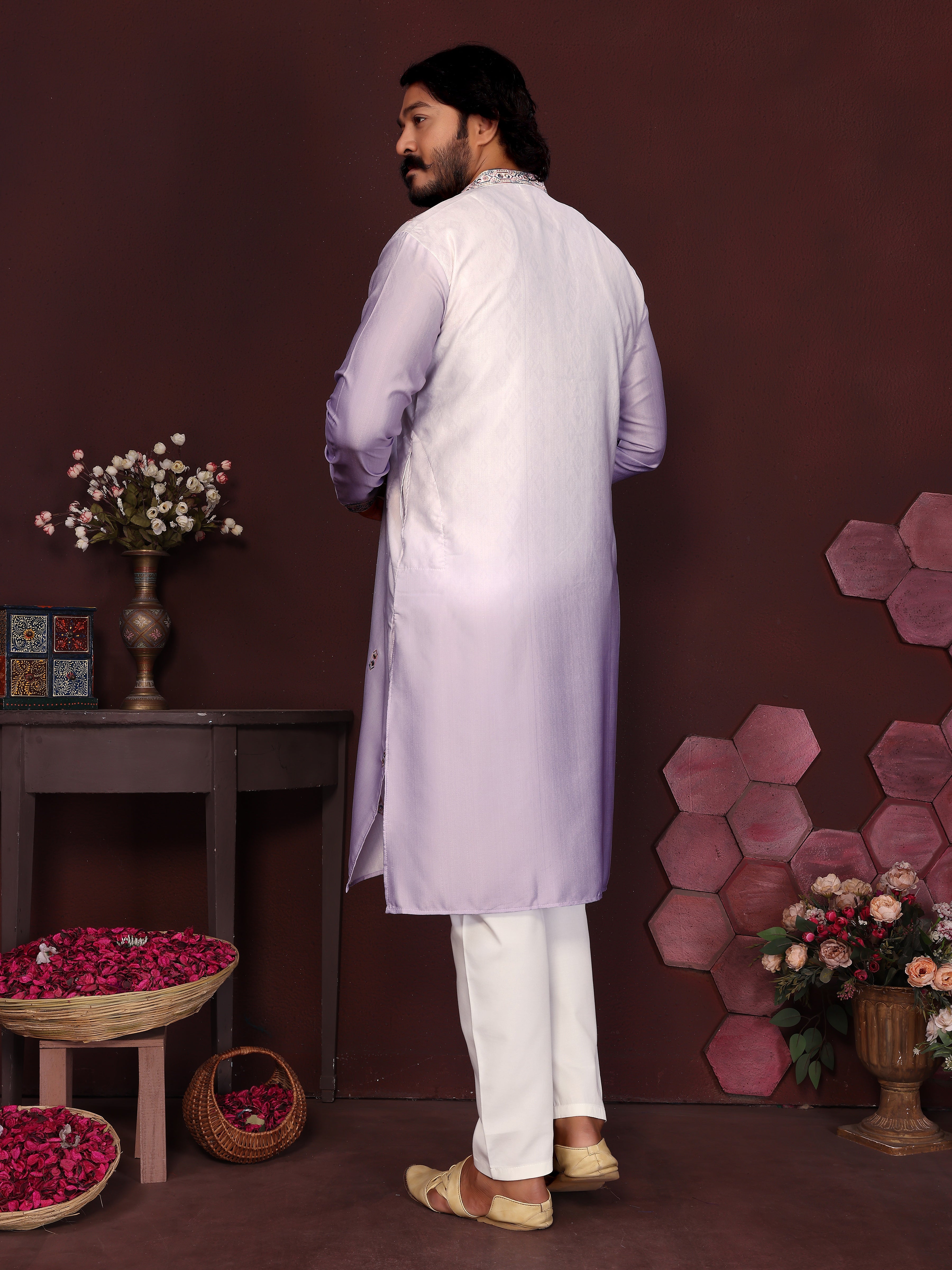 Lavender Mirror Embroidered Men's Festive Kurta