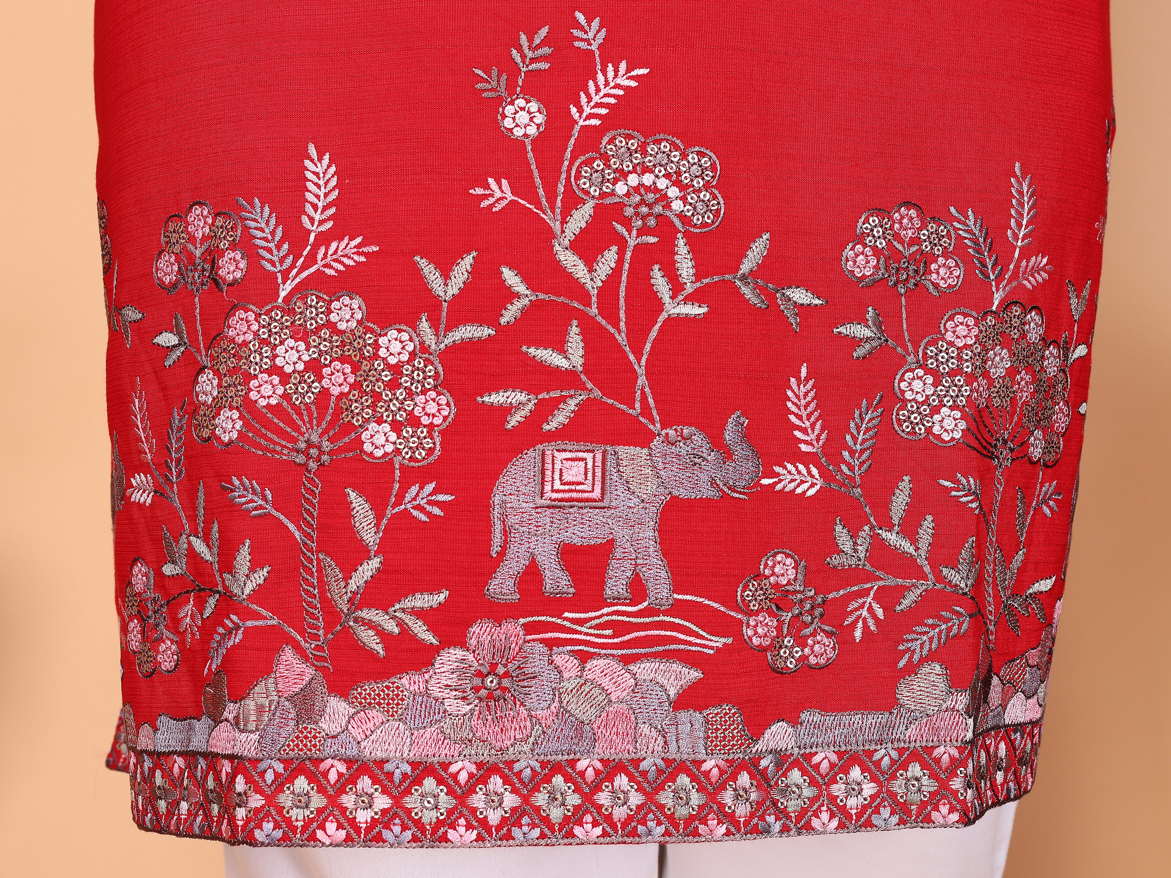 Royal Crimson Embroidered Men's Festive Kurta - Red